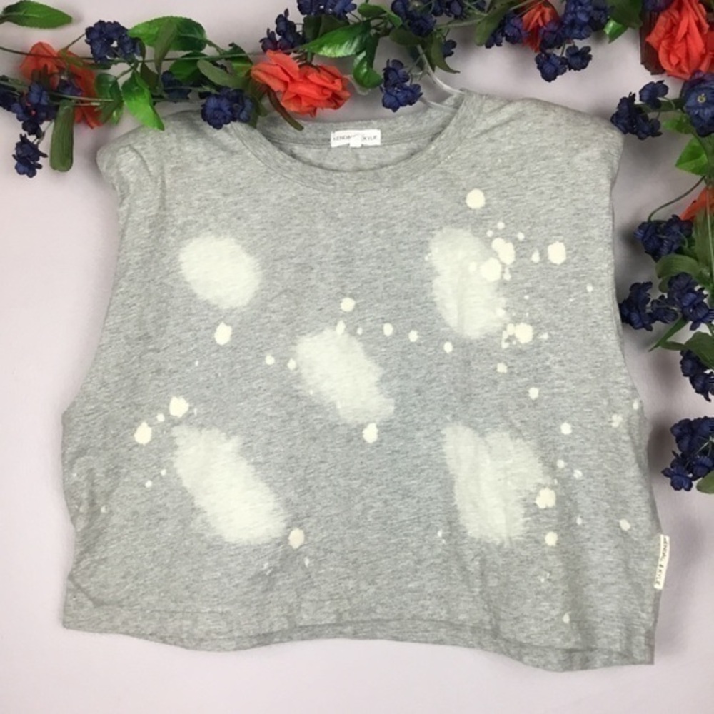 Kendall & Kylie Gray Cropped Muscle Tee with White Bleach Splotches